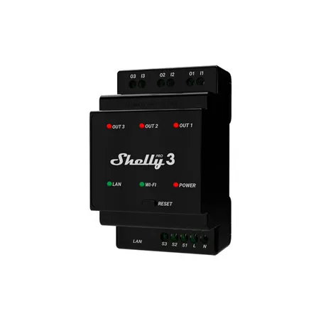 Shelly Pro 3 DIN Rail 3-channel Relay, WiFi/LAN